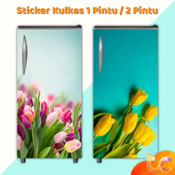 Stiker Kulkas Motif Bunga Tulip Custom Fullbody 1 Pintu 2 Pintu